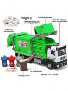 Realistic Children's Garbage Truck Toy With Recycling Bin - Excellent Children's Birthday And Holiday Gift - Multicolor - View 6