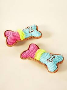 PETSIN 狗玩具吱吱作响的玩具，毛绒狗骨头形状，配有柔软面料的宠物咀嚼玩具，适合中小型犬，出牙咀嚼攻击性互动生日礼物 - 彩色 - 查看 8