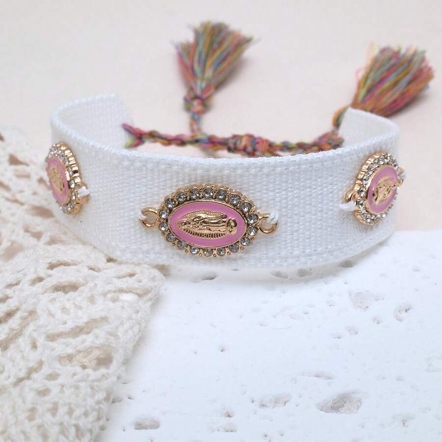 1 件手工圣母玛利亚编织手链，适合家人、朋友、节日礼物、日常佩戴、祝福带