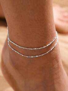 1 件夏季海滩简约双层脚链，适合海滩、度假、日常穿着、时尚女性节日礼物、情人节、母亲节礼物 - 彩色 - 查看 6