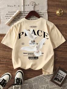 Men's Short Sleeve T-Shirt With Unique Pigeon Slogan Graphic, Comfortable Breathable Fabric, Suitable For Summer, Leading Fashion - Apricot - View 6