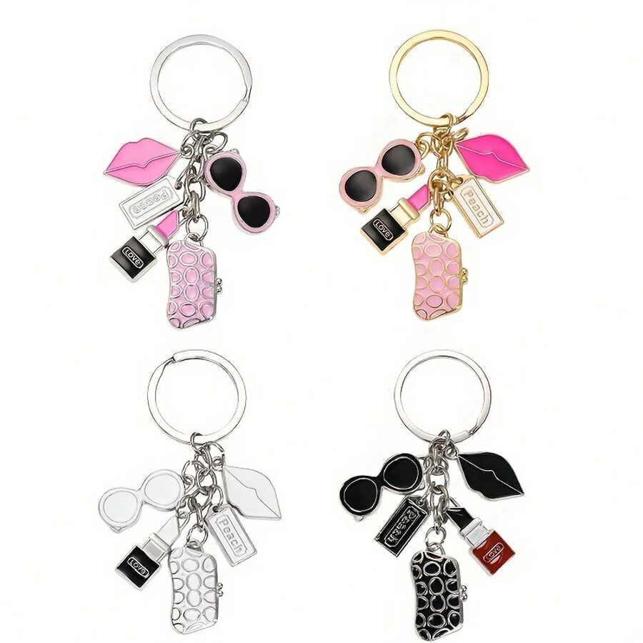 New Enamel Craft Kiss Lipstick, Glasses, Bag Versatile Design Keychain Pendant - 1-Vàng + Hồng - Xem 1