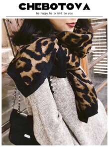 1pc Women's Leopard Print Shawl Scarf, Bohemian Style For Daily Wear And Photo Decorations