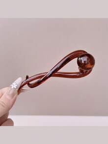 1 件复古优雅咖啡仿珍珠一体式发夹，高端马尾发爪夹，学校用品，仿珍珠发饰