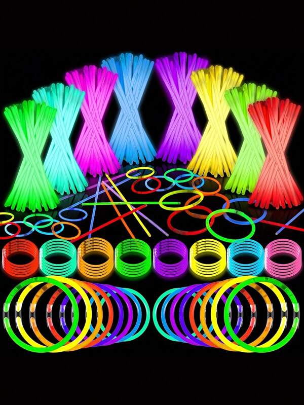 100 piezas / 10 piezas - Artículos luminosos para fiestas para adultos: Set de 100 piezas de artículos luminosos para fiestas que incluye collares, bolas de flores, adornos para vasos y pulseras con conector de mariposa, suministros luminosos para fiestas de Halloween, decoraciones de Halloween, barra de luces para conciertos, decoraciones de verano, barras luminosas moradas de 8" a granel con conectores, perfectos para Año Nuevo, Día de San Valentín, Navidad, bodas, cumpleaños, carnavales