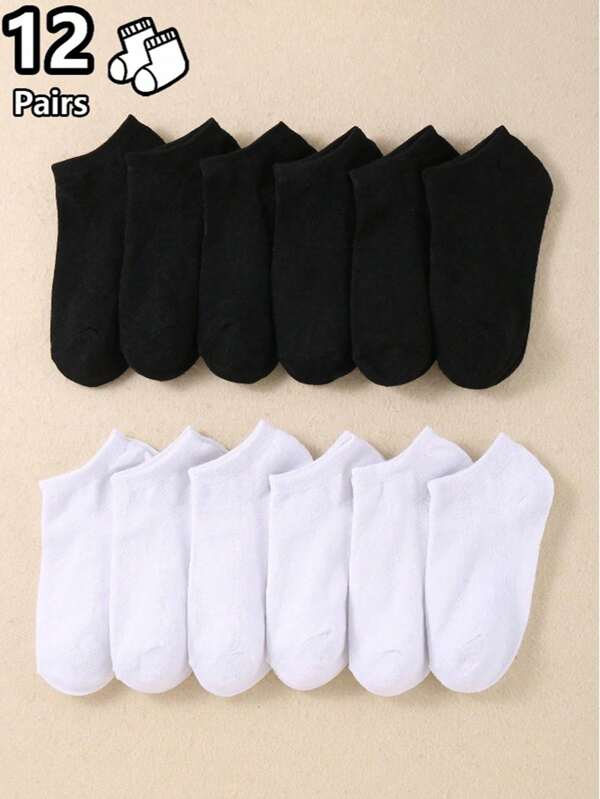 12 paires de chaussettes fines et confortables style basses, chaussettes unisexes de couleur unie décontractées pour enfants et pour l'été