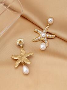 1 Pair Elegant Ocean Theme Pearl Starfish & Water Drop Earrings For Women