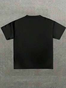 New Hot Selling Men's Plus Size Star Print T-Shirt Y2k (1 Piece) 100% Cotton, Casual Printed T-Shirt, Crew Neck, Short Sleeve, 220g Cotton T-Shirt, For Reg - 黑色 - 查看 3