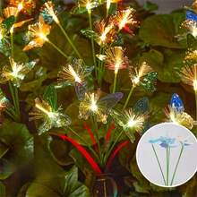 1PC 6head Outdoor Solar Fiber Butterfly Ground Plug Light, Suitable For Garden, Courtyard, Camping, Outdoor Party Decoration - Fiber Optic Butterfly Floor Light (Green Tube) - View 8