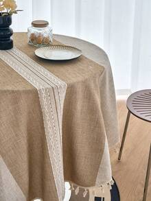 1pc American Farmhouse Style Tablecloth, Coffee Brown Striped Embroidered Tassel Decorative Cloth, Multi-Functional Cover For Coffee Tables, Office Desks, Parties, Weddings, Home Decor, All Season - Coffee Brown - View 10