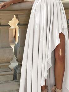 Elegant Asymmetrical Ruffle Shoulder Strap A-Line Dress, Sophisticated Party Dress, Homecoming Dress - White - View 4
