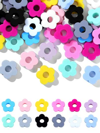 5/10颗花朵硅胶珠，彩色硅胶隔珠，适用于DIY珠宝制作，装饰珠，可用于手链、项链、钥匙扣、笔等配件，创意手工工艺用品