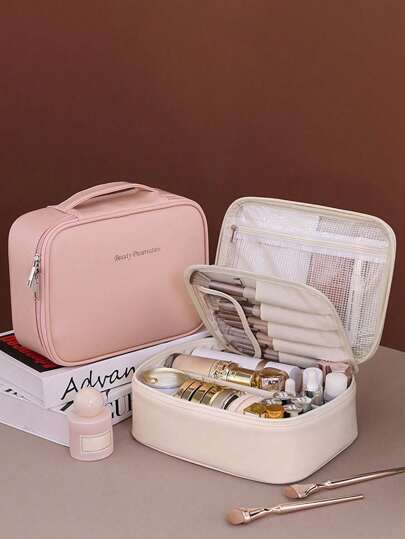 1 pieza Bolsa de maquillaje multifuncional, bolsa de almacenamiento de cosméticos de viaje de verano, bolsa de aseo impermeable, bolsa portaespátulas de maquillaje de gran capacidad, bolso de mano conveniente para el cuidado de la piel, cosméticos, brochas de maquillaje, polvo compacto, lápiz labial, adecuado para la playa, la escuela, el baño, los festivales, el Día de San Valentín, la Navidad, el Día de la Madre, regalo para madres, familiares, amigos, artículos esenciales de verano, bolsa de maquillaje, bolsa, neceser de maquillaje, artículos de viaje, bolsa de cosméticos, bolsa de gran capacidad, bolsa de maquillaje grande, regalos de Navidad, neceser, viaje, regalos para mujeres, neceser de mujer, artículo de viaje, neceser, bolso pequeño/de mano, neceser, organizador de maquillaje, organizador de maquillaje, neceser, soporte para brochas, mini neceser, neceser de gran capacidad