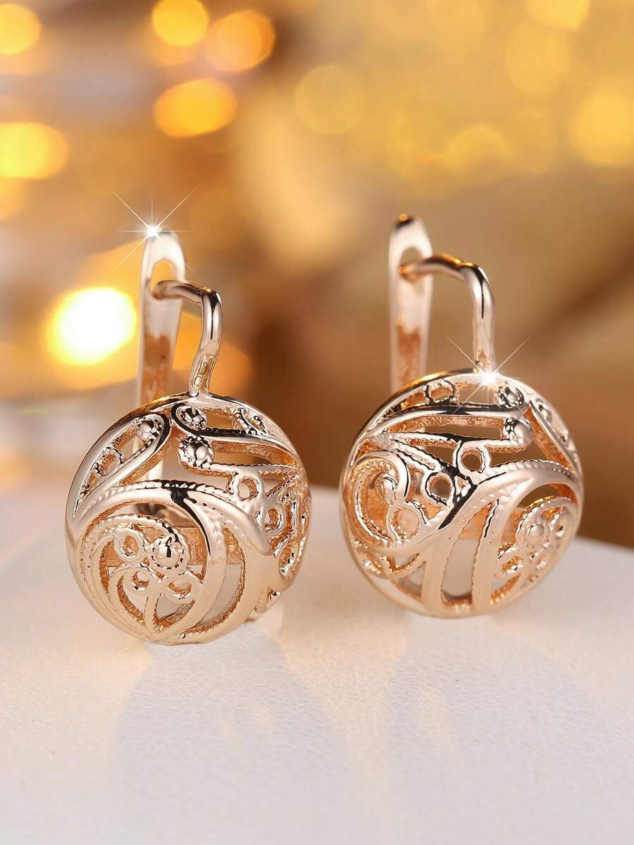 1 对波西米亚镂空孔雀翅膀设计铜耳环扣耳环，奢华派对节日日常佩戴女士耳环，适合所有季节 - 香檳金色 - 查看 1