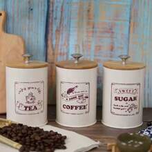 Bamboo Lid Sealed Coffee Sugar Tea Storage Jar Set 3 Piecescreative Sealed Moisture-Proof Kitchen Sealed Jar