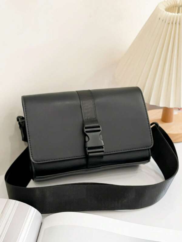 Bolso cuadrado de unicolor de moda para hombre, con correa para el hombro ajustable tipo bandolera