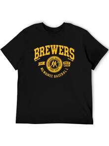 Brewers Vintage Baseball T-Shirt Men's Short Sleeve Graphic Tee - màu đen - Xem 4