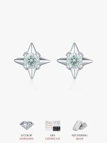 MODIAN Pendientes de aro de plata de ley 925 con moissanita de color D y claridad para mujer, joyería fina elegante para fiesta