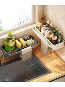 1 件壁挂式厨房水龙头收纳架、洗碗布沥水架、家用洗碗巾收纳架