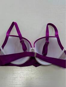 Tropical Print 3 Piece Bikini Set, V Neck Ruched High Cut With Long Sleeves Cover Up Shirt Swimsuits, Women's Swimwear & Clothing For Holiday,Tropical Print Beach Cover Up Set Halter Triangle Bikini Swimsuit With Kimono Beach,Plant Print Push Up Bandeau Bikini Set,3 Piece Set,Summer Beach - 深紫色 - 查看 6