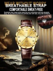 1pc Men Watches, A Stylish Casual Sports Quartz Watch With A Pu Leather Strap. It Is Suitable For Wearing On Occasions Such As Work, Travel, And Business Activities. It Is A Daily Ornament, A Men's Present, A Festival Gift, An Eid Al-Adha Gift For Family And Friends, And A Father's Day Gift.