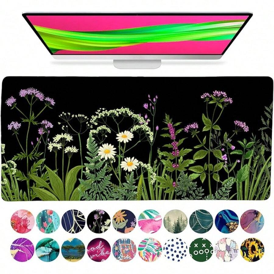 French KOKO Desk, Large Desk Pad Large Mouse Pad Cute Desk Accessories Home Office Essentials XL Desk Desk Pad Keyboard Mouse Desk Pads On Top Of Desks Computer Pink Floral Women Girls - Dark Chic - 查看 1