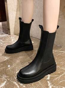 Women's Popular Versatile Comfortable High-Top Elastic Slip-On Boots - Black - View 5