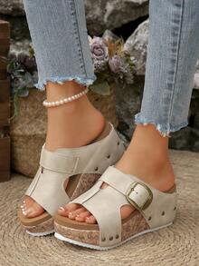2025 Summer New Platform Wedge Sandals, Bohemian High Heel Slides, Fashion Casual Women Shoes, Versatile Outdoor Beach Sandals, Thick Sole Women Shoes - Beige - View 1