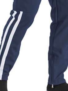 Mens Navy And White Side Stripe Cargo Track Pants Elastic Waist With Drawstring Ankle Zipper Streetwear ACtivewear Gym And Fitness Casual Pants  Regular Fit    Weekend Casual  Night Out  Sports  Daily - 海軍白 - 查看 4