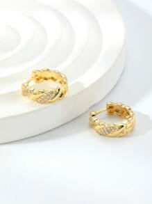 1 Pair Twisted Copper Cubic Zirconia Hoop Earrings, Versatile Personal Style Jewelry
