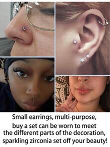 6 件 16G 平背耳环不锈钢无螺纹耳屏软骨鼻钉推针唇钉戒指美杜莎戒指珠宝防过敏 - 平背耳釘 - 查看 4