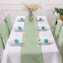 10pcs 30*275cm Wedding Satin Tablecloths, Sage Green/Dark Green Silk Tablecloths For Banquet Tables, Suitable For Rectangular/Round Dining Tables - Green - View 5