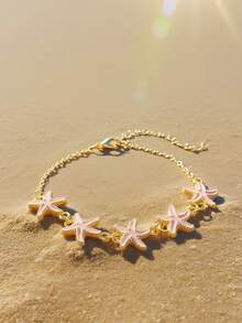 1 件夏季女士金链手链，配海洋海滩主题海星吊坠，ins 欧美风格优雅海滩风格，适合女性日常、海滩度假、通勤