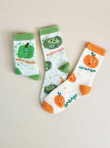 6 Pares de Meias Cano Médio Femininas com Impressões Aleatórias de Legumes Fofos, Desenho de Tomate