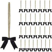 QY 30pcs 8 Inch Gold Stretch Elastic Loops With Black PreTied Double Face Satin Gold Edge Ribbon Bows For Gift Wrapping  Showers Weddings Christmas Boxes 8 Inch Black  1439 - 8吋 - 查看 4
