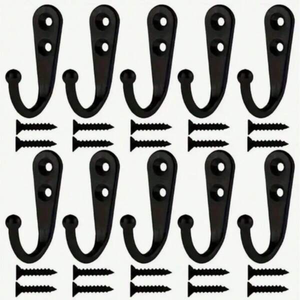 Heavy Duty Stainless Steel 30pcs/Pack Wall Hooks - 10pcs Hooks + 20pcs Screws For Hanging Clothes, Hats,