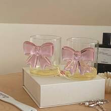 Glass Cup Pink Butterfly Girl Net Celebrity Style Personality Glass Juice Cold Drink Cup, Milk Tea Cup Big Butterfly Cup - 無色 - 查看 6
