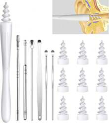 Herramienta para eliminar la cera de los oídos, 2025 Q-Grips Kit de eliminación de cera de oídos reutilizable y lavable con puntas de silicona suave de repuesto para limpiar mejor la cera del oído, el kit contiene 7 tipos de herramientas de limpieza de oídos