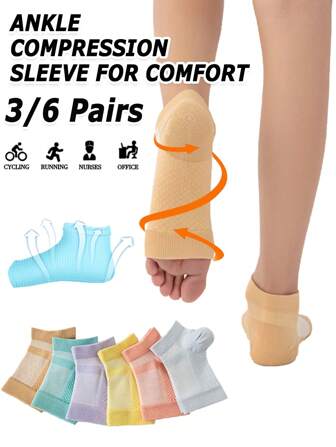 3/6 paires de manchon de compression pour cheville, chaussette ouverte orteil en cuivre avec soutien de voûte plantaire, manchon de compression professionnel pour le soutien de la cheville, léger et couleur unie, lavage à la main uniquement
