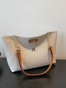 1pc Polyester Deer Pattern Decorative Large Capacity Zipper Shoulder Tote Bag, Suitable For Women's Daily Use - Multicolor - View 2