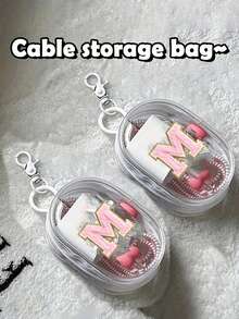 1PC Portable Mini Transparent Zipper Storage Bag, Embroidered Letters A-Z On Pink Towels, Compact Multifunctional Storage Device, Headphone And Charger Case With Keychain, Transparent Travel Accessories, Exquisite And Compact, Suitable For Storing Small Items, Data Cable Storage Bag, Bracelet Bag, Accessory Storage Bag, Very Suitable For Giving Gifts To Female Friendscable Organizer - Multicolor - View 5