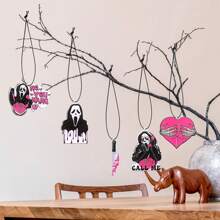 5Pcs Pink Ghost Car Hanging Ornaments, Horror Ghost Face Gifts Car Decor For Car Interior Mirror, Halloween Christmas Spooky Gifts For Women Men Home Decor Halloween Decor Room Decor