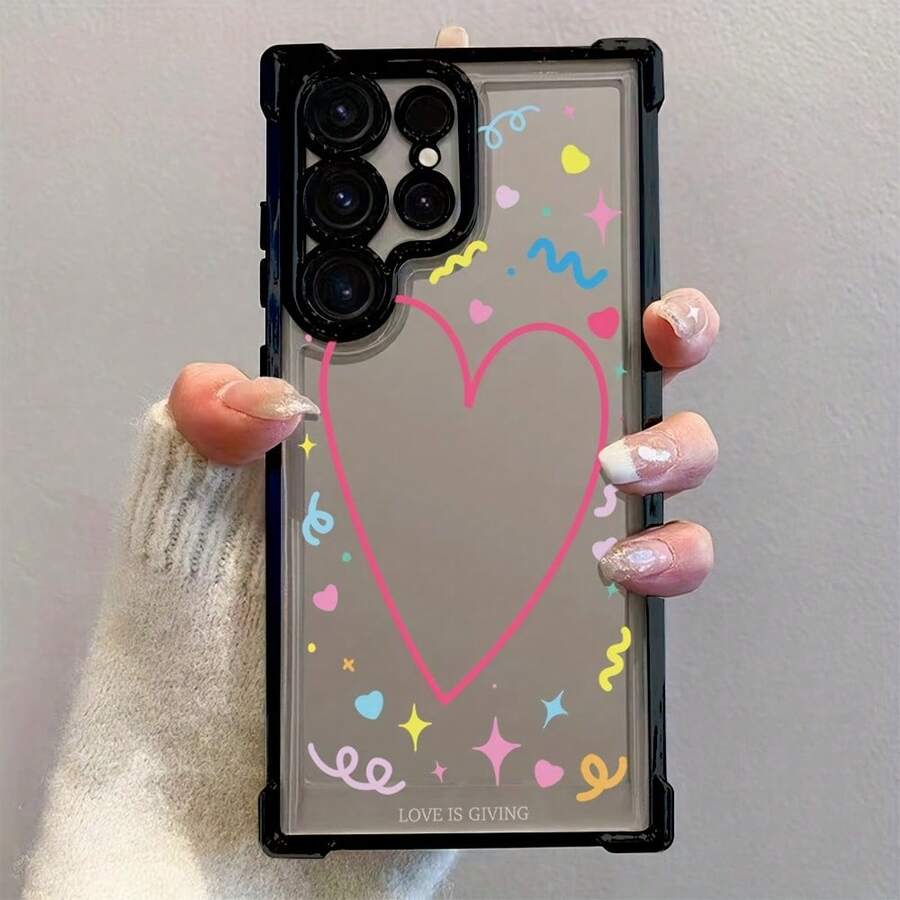Adecuado para 25 S24 S23 S22 S21 FE Ultra Plus 4G 5G Funda de Teléfono Simple Corazón Japonesa y Coreana a Prueba de Golpes Cubierta Trasera Transparente Suave - Colores mixtos - Ver 1