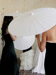 Wedding White Paper Umbrellas: Paper Umbrellas With Elegant Handles, Bridal Shower Supplies, Party Favors, Table Decorations, Antique Style Paper Umbrellas Diy, Blank Graffiti Painting Umbrellas - Multicolor - View 3