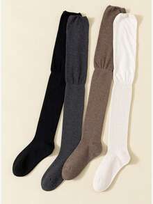 1/4 pary damskich skarpetek za kolano, w jednolitym kolorze, cienkich i długich, wygodnych, z wysokim łączeniem rurek, uniwersalnych, czarno-białych, Y2K