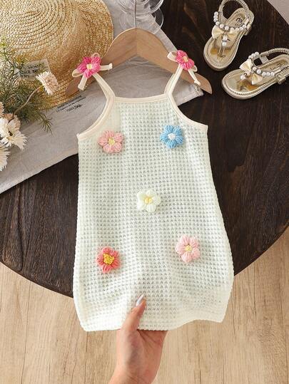 女婴背心裙，3D花朵蝴蝶结装饰，学院风春夏款，百搭可爱，适合户外玩耍