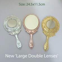 1 pezzo Specchio da trucco vintage portatile con impugnatura ergonomica, specchio decorativo compatto per donne, per viaggi, casa, vanity e applicazione del trucco