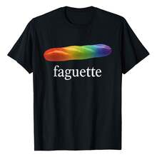 Cute Funny Baguette Rainbow Faguette LGBT Pride Month T-Shirt, Women's Relaxed-Fit T-Shirt | Soft, Breathable Short Sleeve Top For Everyday & Travel - màu đen - Xem 1
