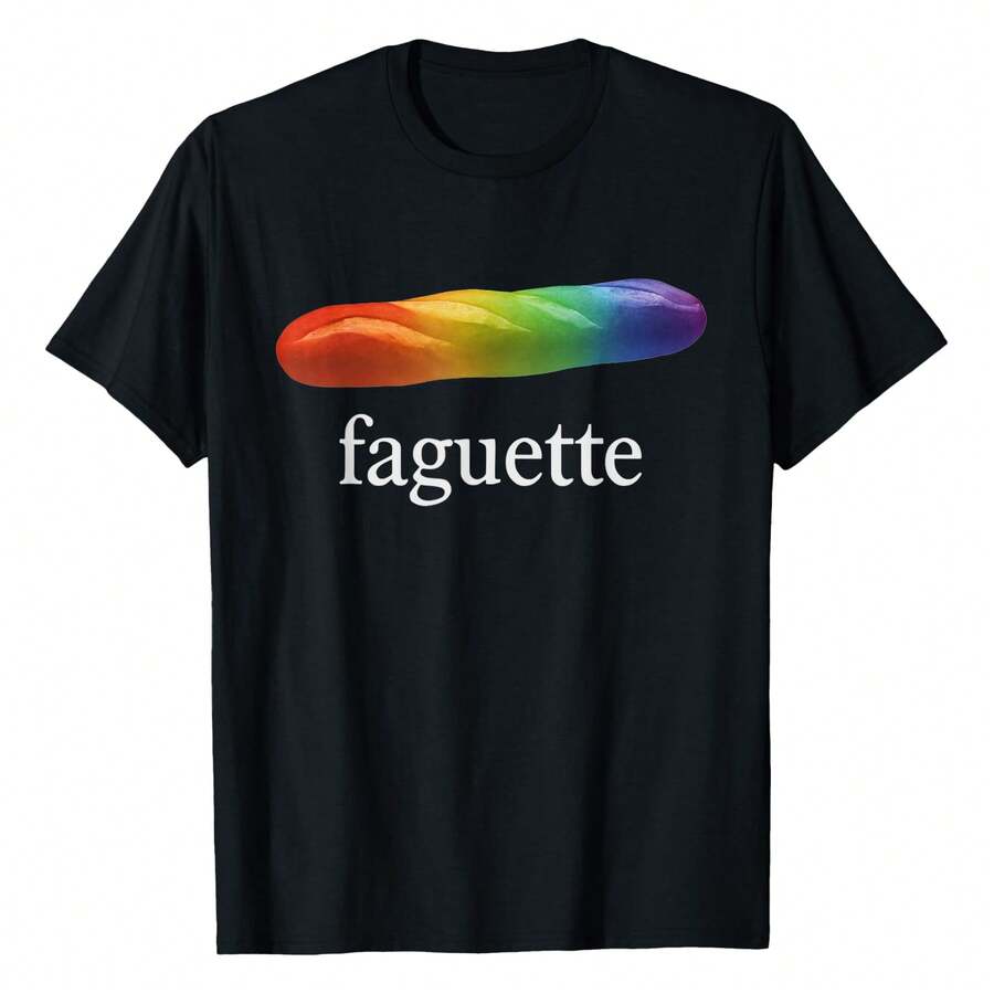 Cute Funny Baguette Rainbow Faguette LGBT Pride Month T-Shirt, Women's Relaxed-Fit T-Shirt | Soft, Breathable Short Sleeve Top For Everyday & Travel - màu đen - Xem 1
