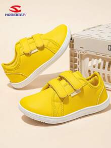 HOBIBEAR 儿童宽头宽松休闲运动鞋，适合男孩和女孩，舒适的户外步行鞋，适合所有季节的简约设计，柔软的幼儿皮鞋 - 金色 - 查看 6